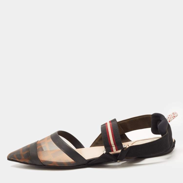 Pre Owned Fendi Brown/Brown Mesh and Canvas Colibri Sandals Size 39.5