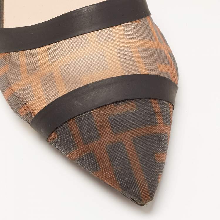 Pre Owned Fendi Brown/Brown Mesh and Canvas Colibri Sandals Size 39.5
