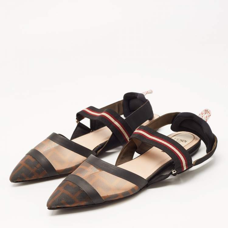 Pre Owned Fendi Brown/Brown Mesh and Canvas Colibri Sandals Size 39.5