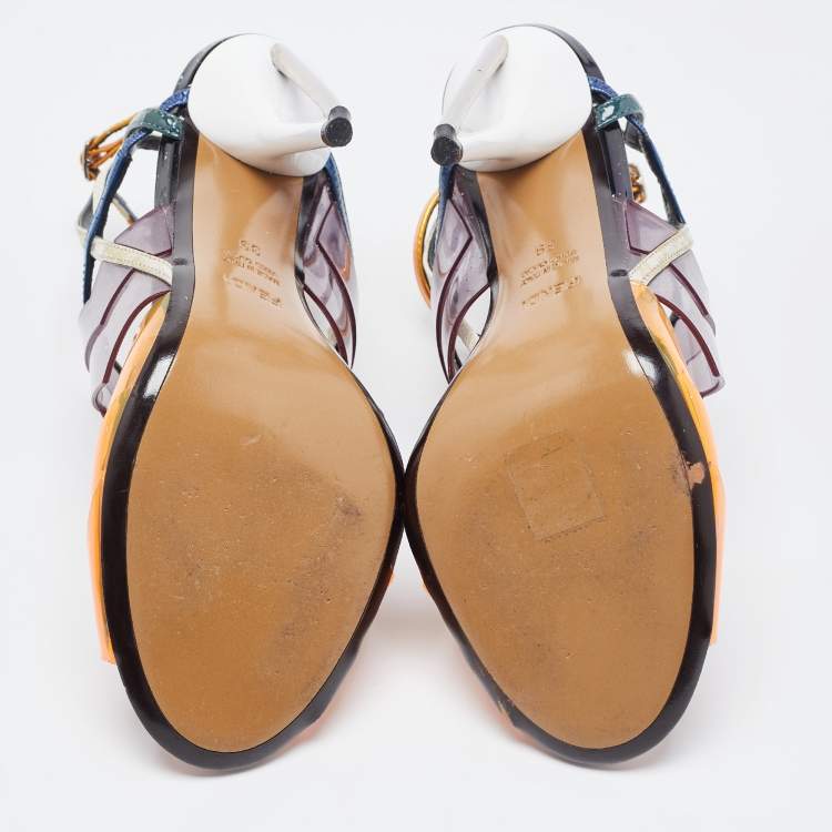 Pre Owned Fendi Multicolor PVC and Leather Iridia Sandals Size 39