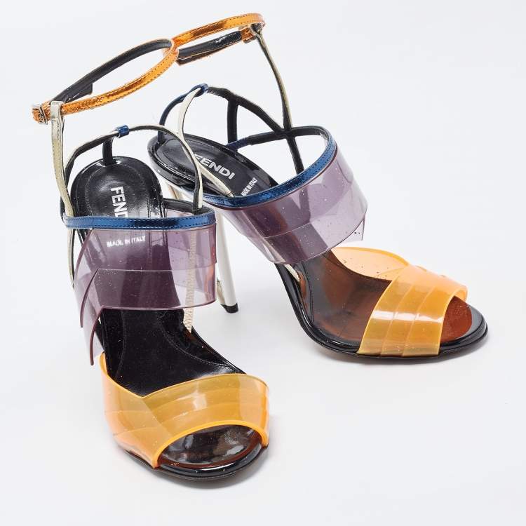 Pre Owned Fendi Multicolor PVC and Leather Iridia Sandals Size 39