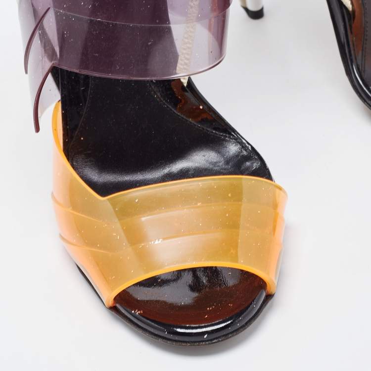 Pre Owned Fendi Multicolor PVC and Leather Iridia Sandals Size 39