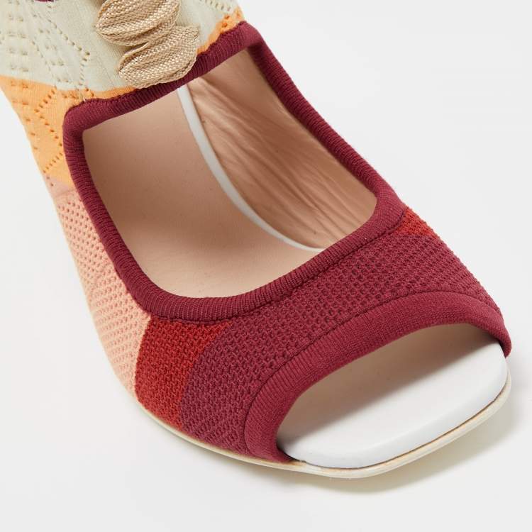 Pre Owned Fendi Multicolor Knit Fabric Slingback Sandals Size 38.5 