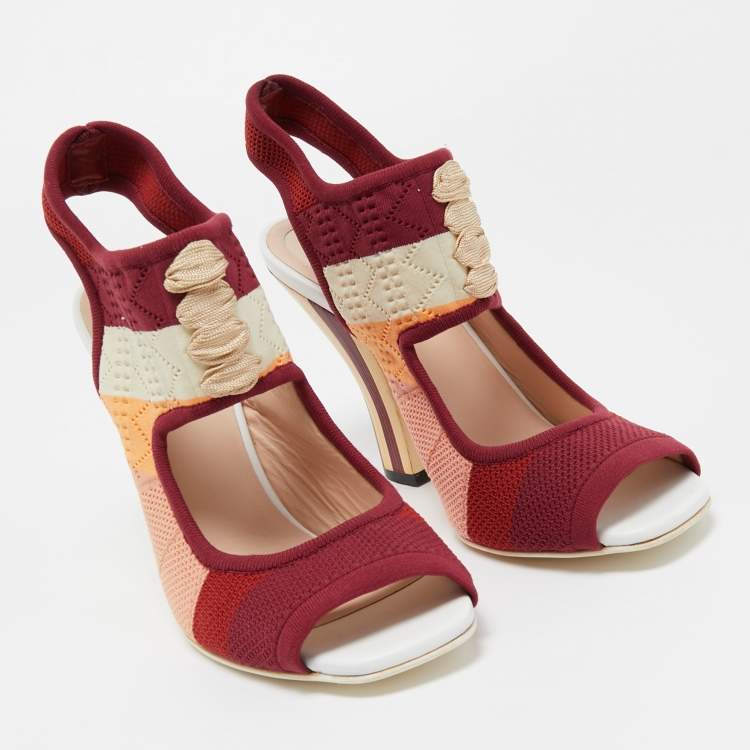 Pre Owned Fendi Multicolor Knit Fabric Slingback Sandals Size 38.5 