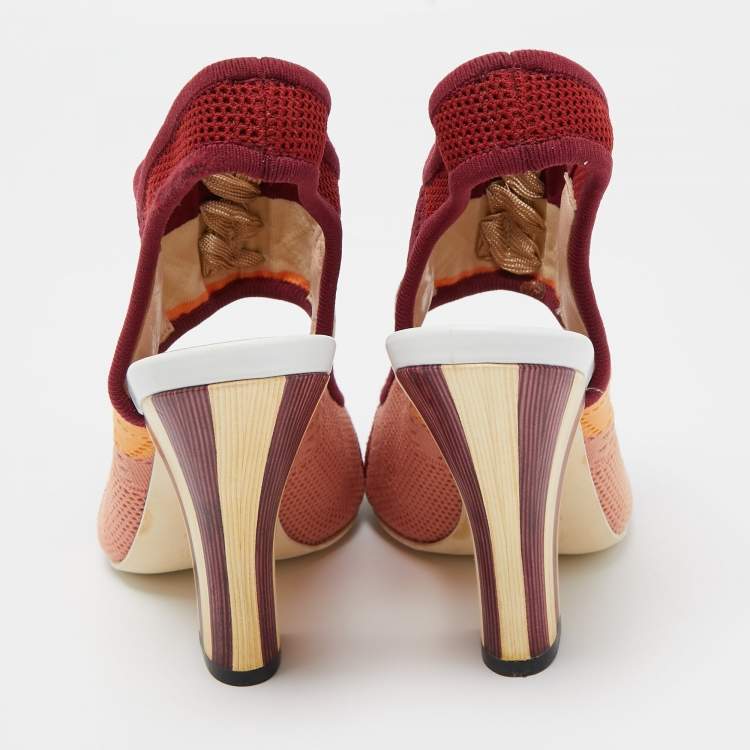 Pre Owned Fendi Multicolor Knit Fabric Slingback Sandals Size 38.5 