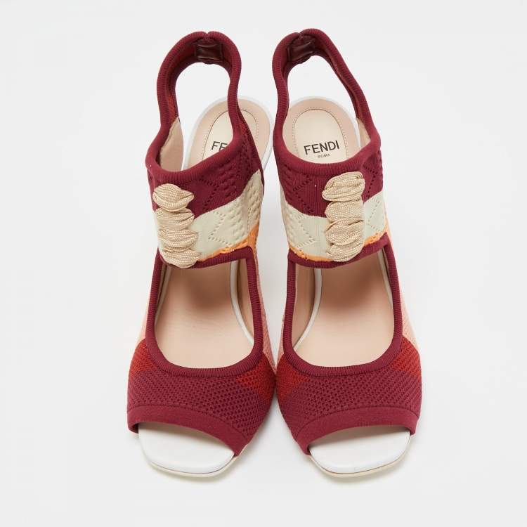Pre Owned Fendi Multicolor Knit Fabric Slingback Sandals Size 38.5 