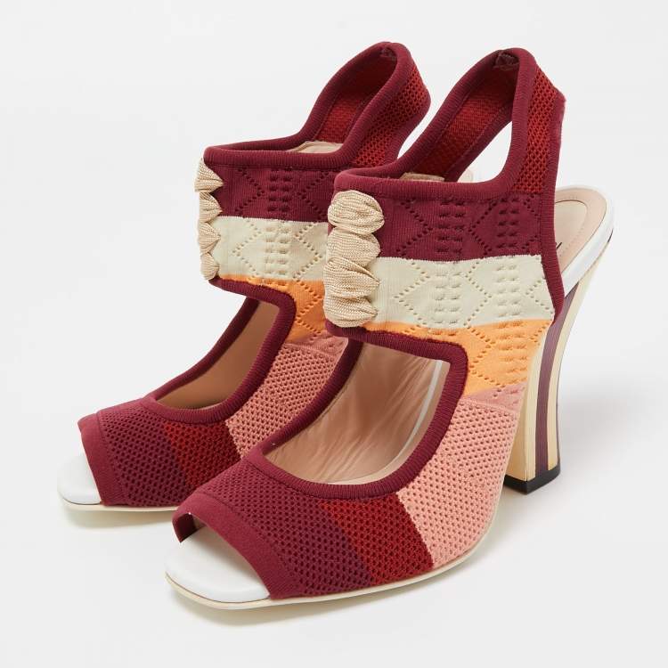 Pre Owned Fendi Multicolor Knit Fabric Slingback Sandals Size 38.5 