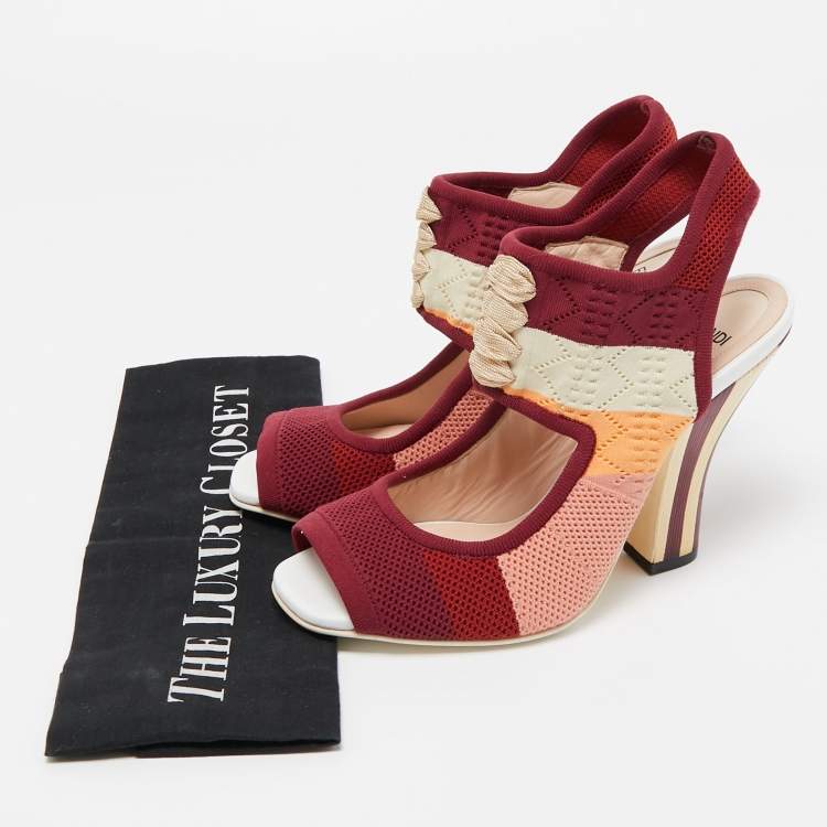Pre Owned Fendi Multicolor Knit Fabric Slingback Sandals Size 38.5 