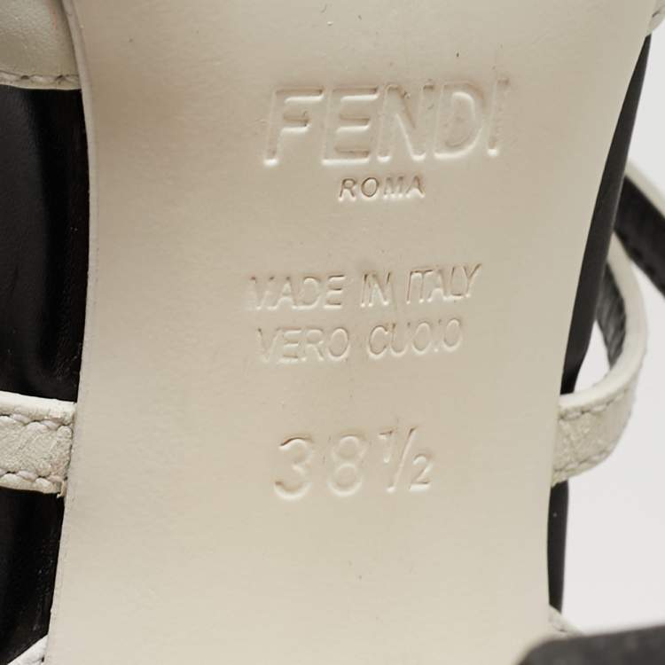 مملوكة مسبقًا Fendi Black/White Leather Ankle Strap Sandals Size 38.5