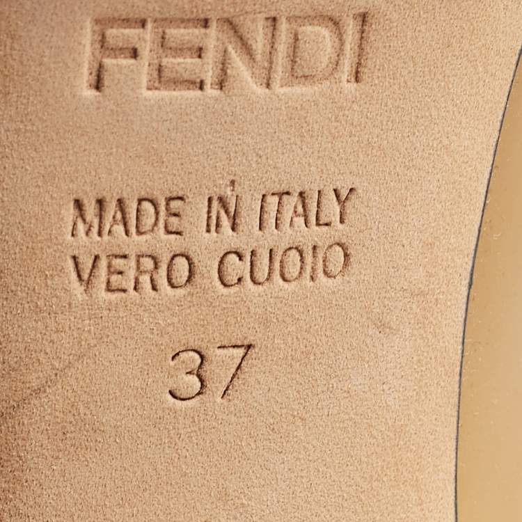 Pre Owned Fendi Beige Patent Leather Zucca Heel Peep Toe Pumps Size 37