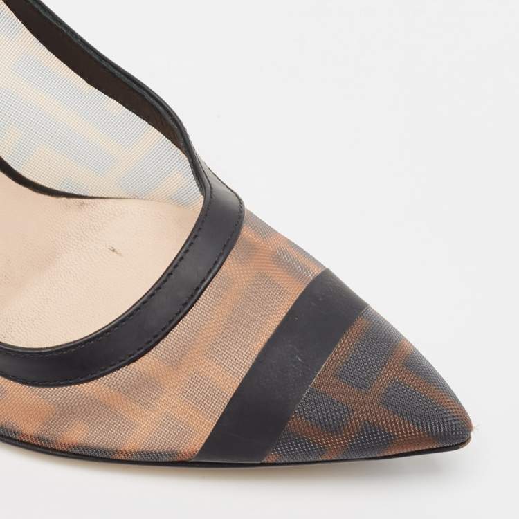 مملوكة مسبقًا Fendi Beige/Black Leather And Mesh Colibri Logo Pointed Toe Pumps Size 38
