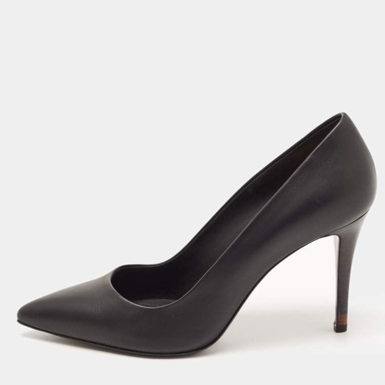 Pre Owned Fendi Black Leather Pointed Toe Pumps Size 38