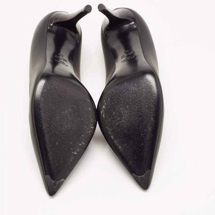 Pre Owned Fendi Black Leather Pointed Toe Pumps Size 38