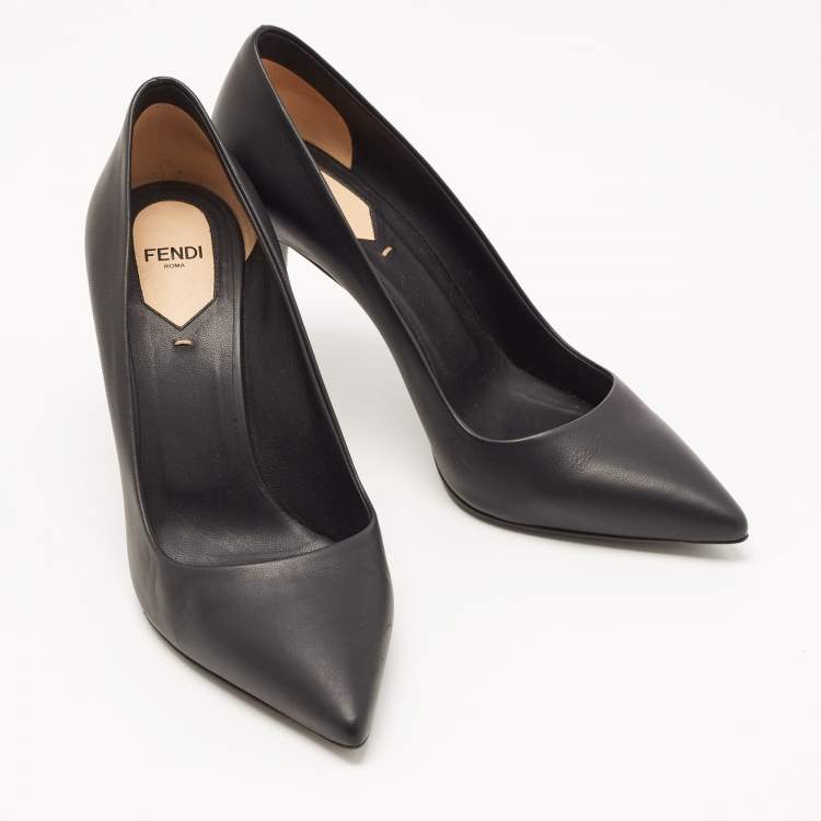 Pre Owned Fendi Black Leather Pointed Toe Pumps Size 38