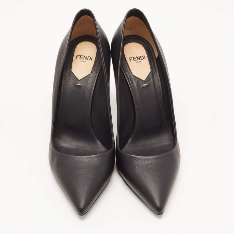 Pre Owned Fendi Black Leather Pointed Toe Pumps Size 38