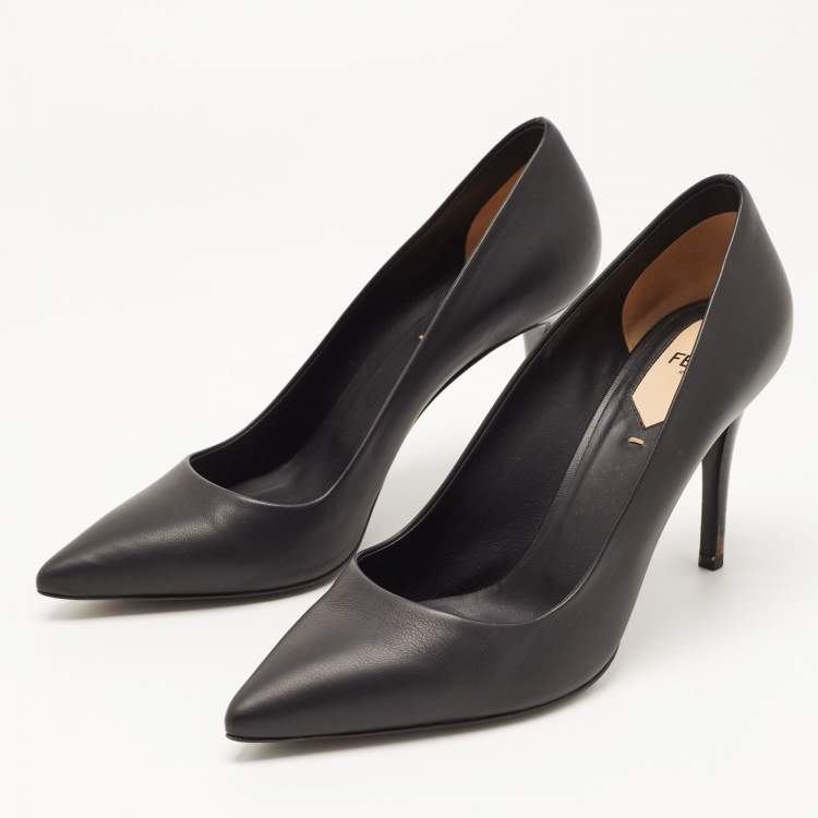 Pre Owned Fendi Black Leather Pointed Toe Pumps Size 38