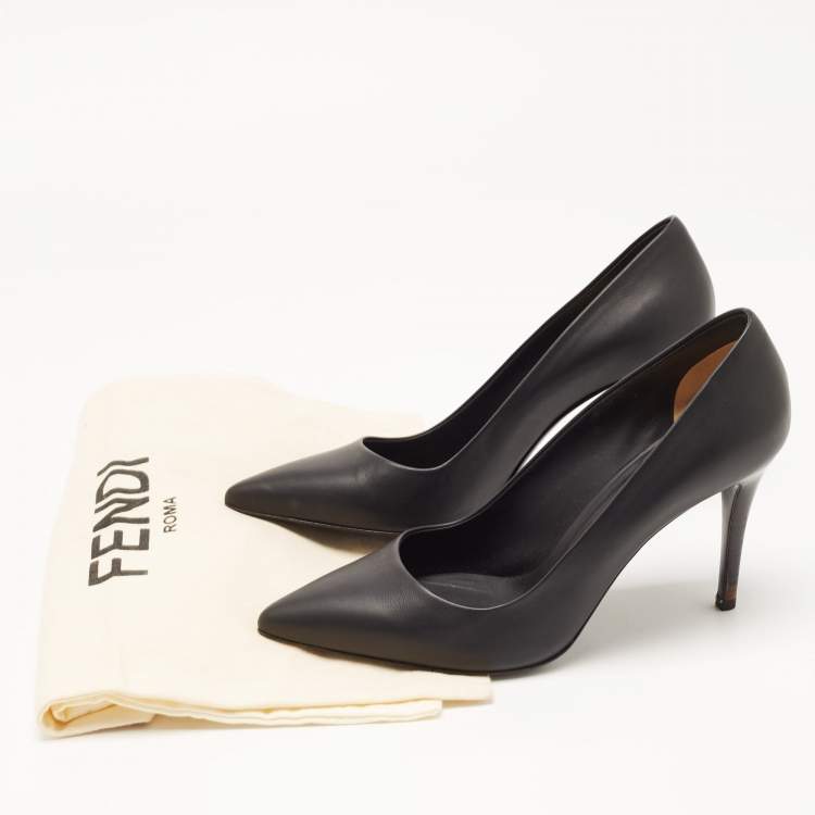 Pre Owned Fendi Black Leather Pointed Toe Pumps Size 38