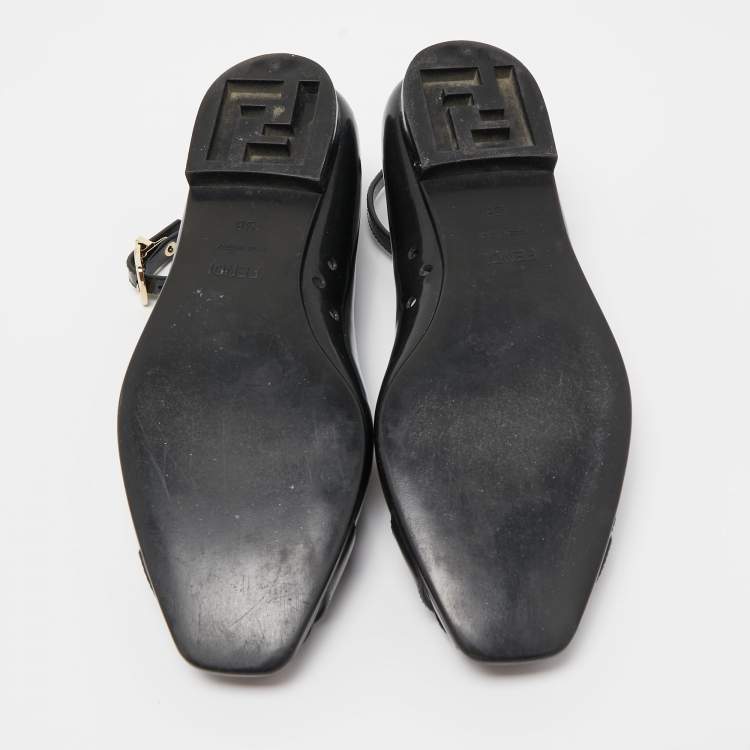 Pre Owned Fendi Black Jelly Buckle Ankle Strap Flats Size 36