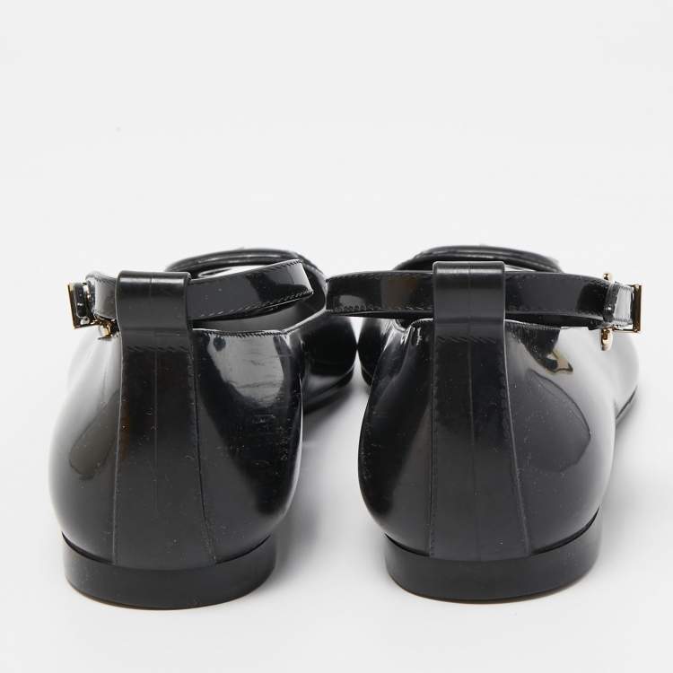 Pre Owned Fendi Black Jelly Buckle Ankle Strap Flats Size 36