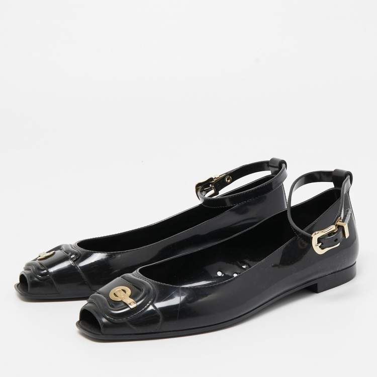 Pre Owned Fendi Black Jelly Buckle Ankle Strap Flats Size 36