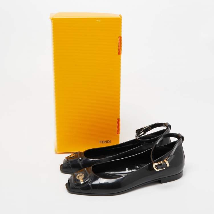 Pre Owned Fendi Black Jelly Buckle Ankle Strap Flats Size 36