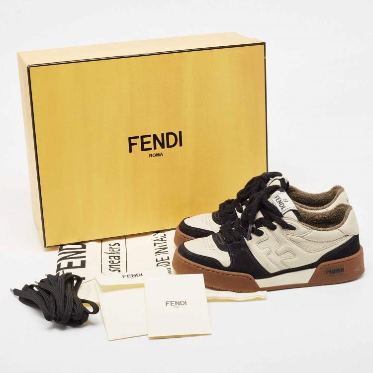 Pre Owned Fendi Cream/Black Suede and Leather Low Top Sneakers Size  36