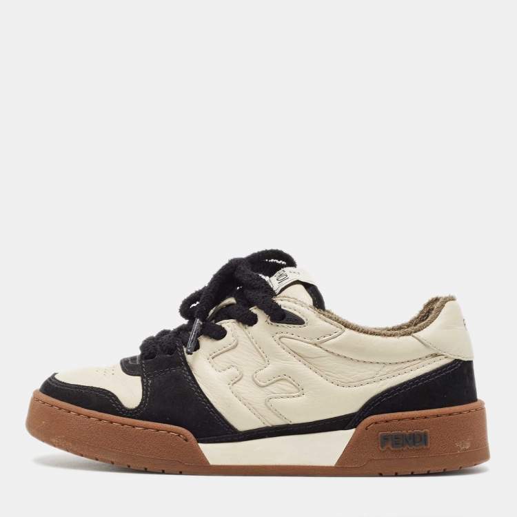 Pre Owned Fendi Cream/Black Suede and Leather Low Top Sneakers Size  36