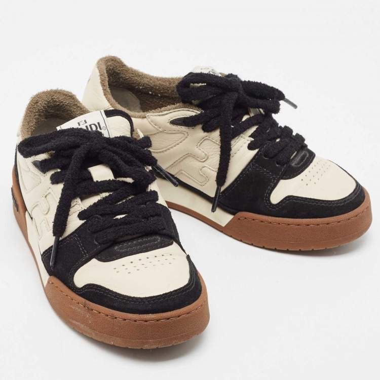Pre Owned Fendi Cream/Black Suede and Leather Low Top Sneakers Size  36