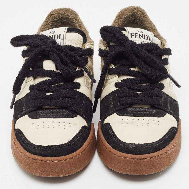 Pre Owned Fendi Cream/Black Suede and Leather Low Top Sneakers Size  36