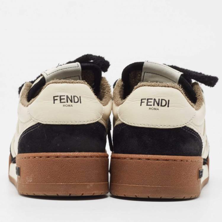 Pre Owned Fendi Cream/Black Suede and Leather Low Top Sneakers Size  36