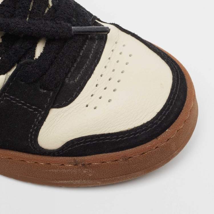 Pre Owned Fendi Cream/Black Suede and Leather Low Top Sneakers Size  36