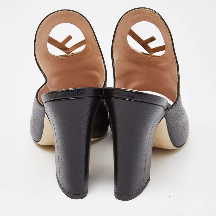 Pre Owned Fendi Black Leather Open Toe Mules Size 38