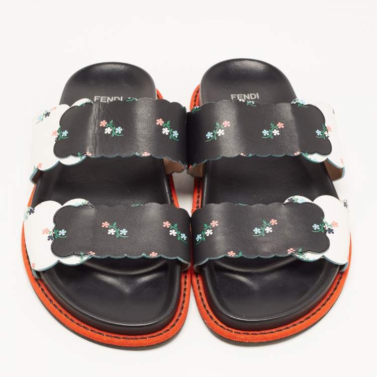 مملوكة مسبقًا Fendi Multicolor Floral Print Leather Strap Slide Sandals Size 38