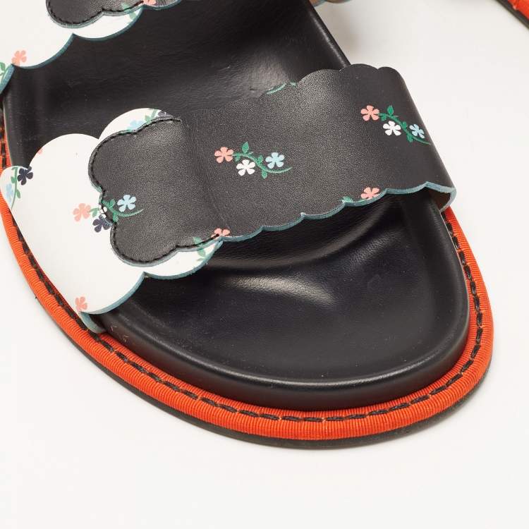 مملوكة مسبقًا Fendi Multicolor Floral Print Leather Strap Slide Sandals Size 38