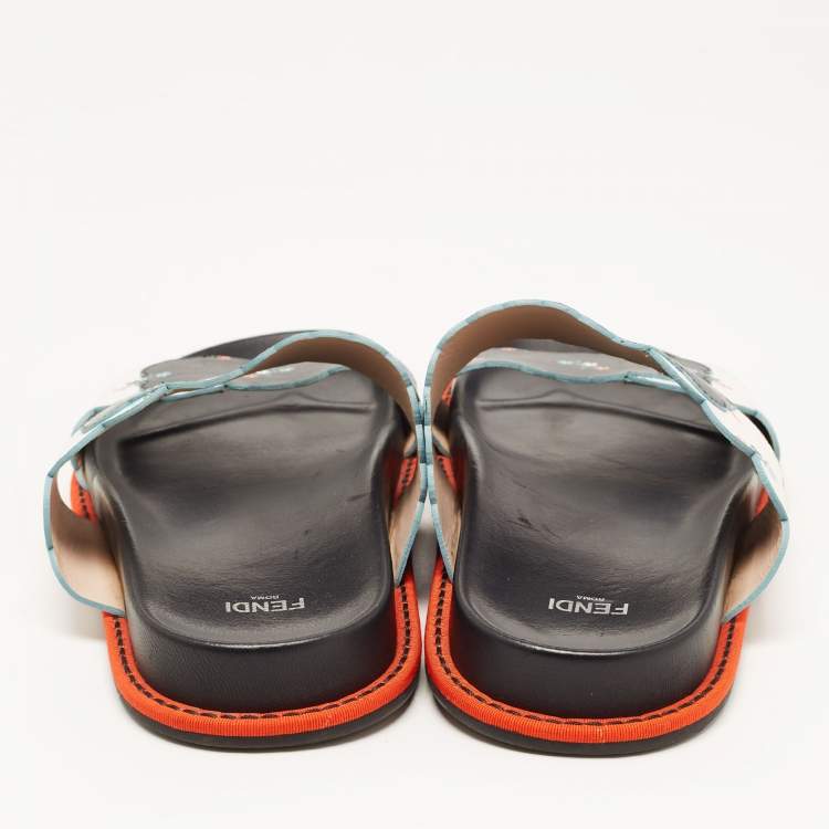 مملوكة مسبقًا Fendi Multicolor Floral Print Leather Strap Slide Sandals Size 38