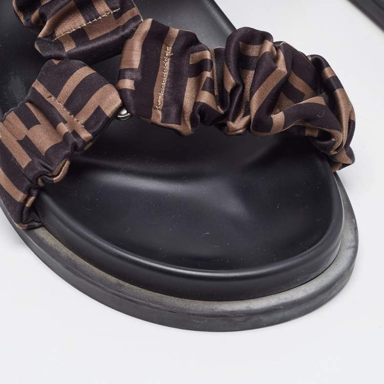 Pre Owned Fendi Brown Zucca Satin Feel Ankle Strap Sandals Size 39