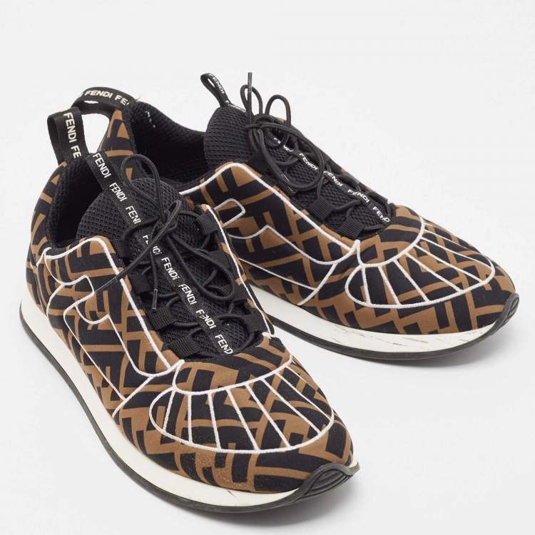 Pre Owned Fendi Brown Nylon F Freedom Low Top Sneakers Size 38