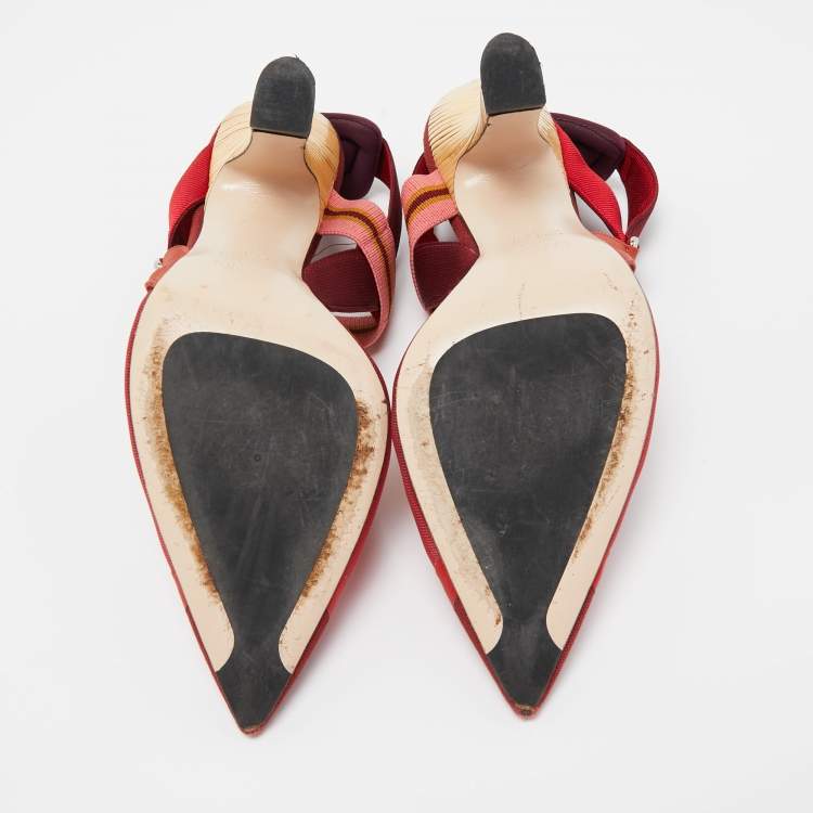 مملوكة مسبقًا Fendi Multicolor  Mesh and Canvas Colibri Slingback Pumps Size 40