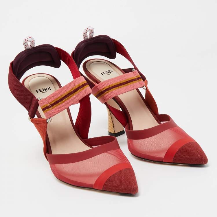 مملوكة مسبقًا Fendi Multicolor  Mesh and Canvas Colibri Slingback Pumps Size 40