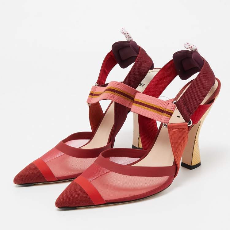 مملوكة مسبقًا Fendi Multicolor  Mesh and Canvas Colibri Slingback Pumps Size 40