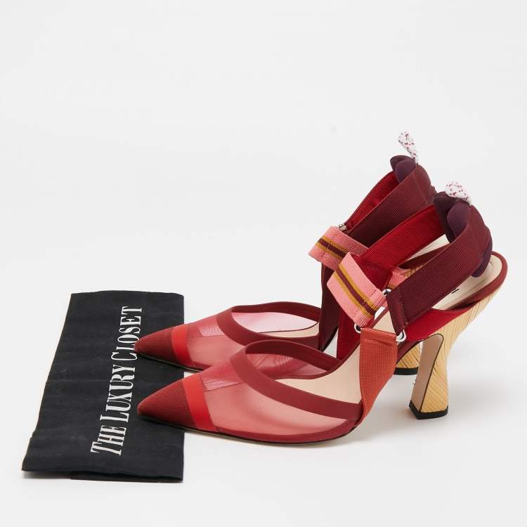 مملوكة مسبقًا Fendi Multicolor  Mesh and Canvas Colibri Slingback Pumps Size 40
