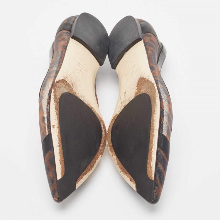 Pre Owned Fendi Beige/Brown Mesh and Leather Colibri Ballet Flats Size 38