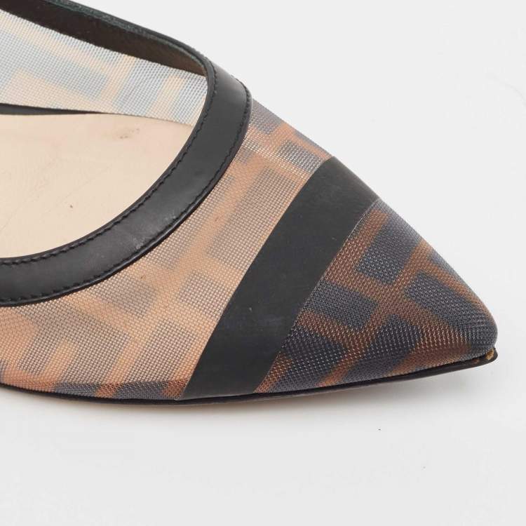 Pre Owned Fendi Beige/Brown Mesh and Leather Colibri Ballet Flats Size 38