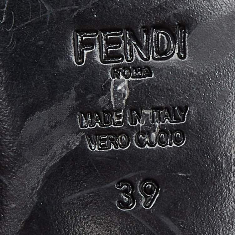 Pre Owned Fendi Tri Color Studded Leather and Lizard Embossed Flat Ankle Strap Sandals Size 39