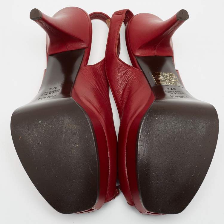 Pre Owned Fendi Burgundy Leather Bow Fendista Slingback Pumps Size 37.5