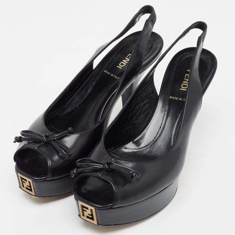 Pre Owned Fendi Black Leather Bow Fendista Slingback Pumps Size 37