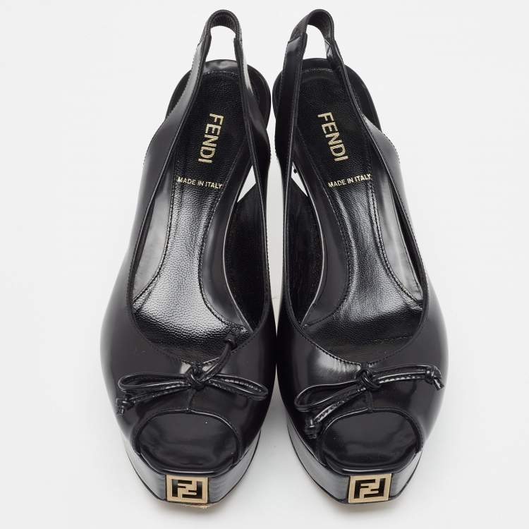 Pre Owned Fendi Black Leather Bow Fendista Slingback Pumps Size 37
