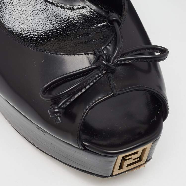 Pre Owned Fendi Black Leather Bow Fendista Slingback Pumps Size 37