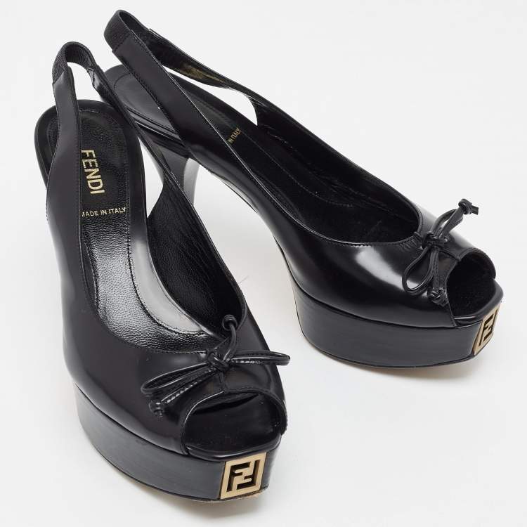 Pre Owned Fendi Black Leather Bow Fendista Slingback Pumps Size 37
