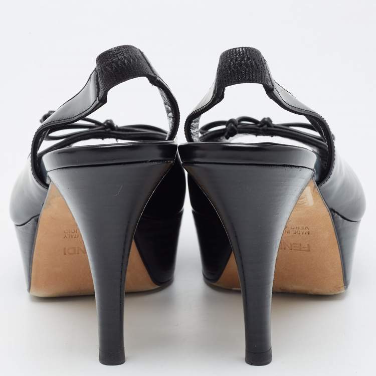 Pre Owned Fendi Black Leather Bow Fendista Slingback Pumps Size 37